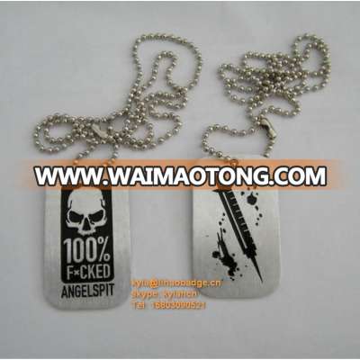 Factory custom made silver engraved aluminum pet tag with ball chain